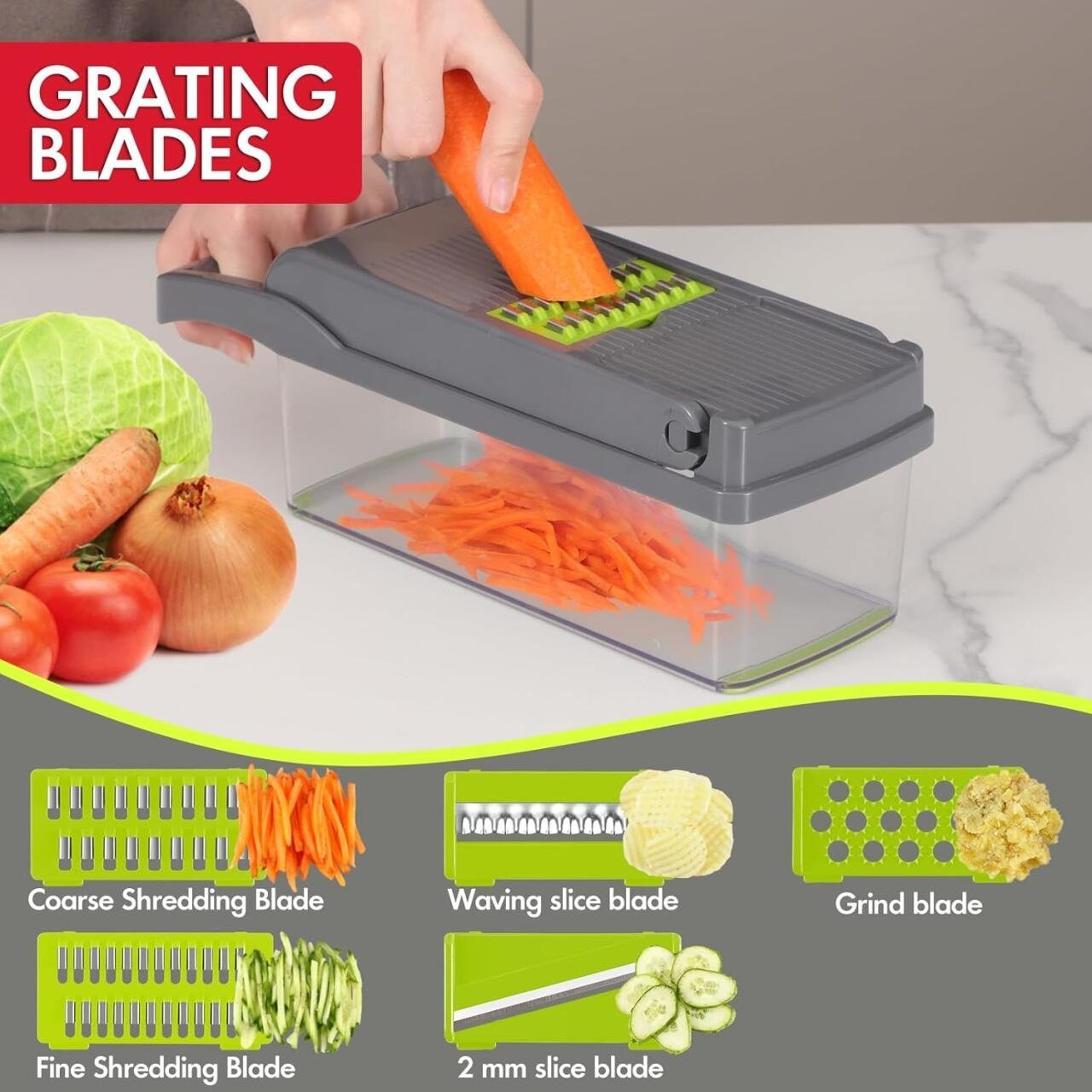 Picador de verduras, cortador profesional de mandolina 14 en 1 - Producto de alta calidad para tu hogar - Imagen 2