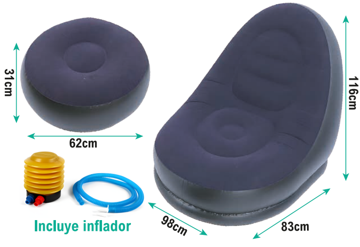 Sillón hinchable con reposapiés - Producto de alta calidad para tu hogar - Imagen 3