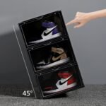 Zapatero Magnético Transparente, Pack 4 Cajas Almacenamiento de Zapatos Apilables, (Cajas Negras) , Caja de almacenamiento. - Producto de alta calidad para tu hogar
