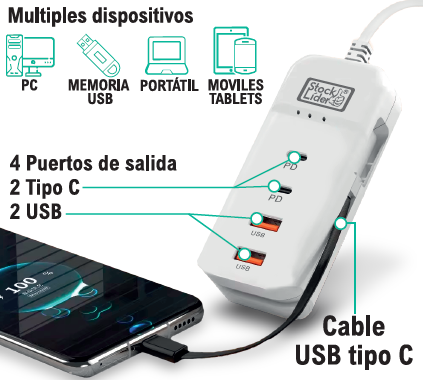 Regleta de carga usb 4+1 - Producto de alta calidad para tu hogar - Imagen 4