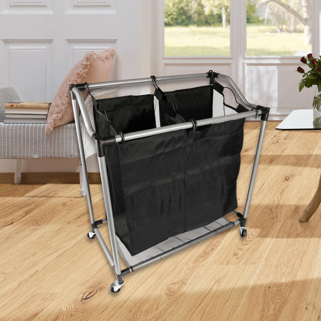 Carrito de ropa sucia con ruedas 2 bolsas - Producto de alta calidad para tu hogar - Imagen 2