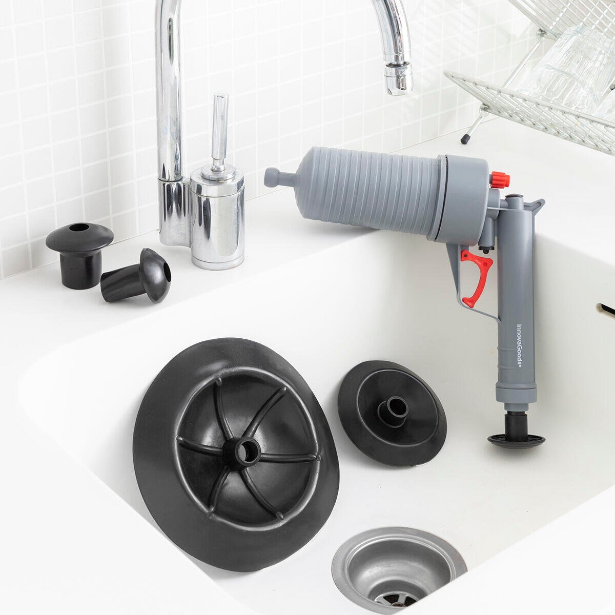 Pistola Desatascadora de Aire Comprimido Universal con Adaptadores KlinGun Fujos - Producto de alta calidad para tu hogar - Imagen 3